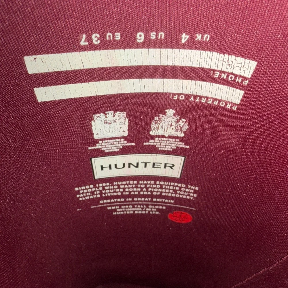 Burgundy Maroon Tall Hunter Rain Boots - Picture 4 of 5